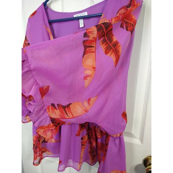 Sofia Jeans Woman XXL Pullover Blous Tank Semi Sheer Leaf Faux Wrap Baby Doll - Picture 6 of 7